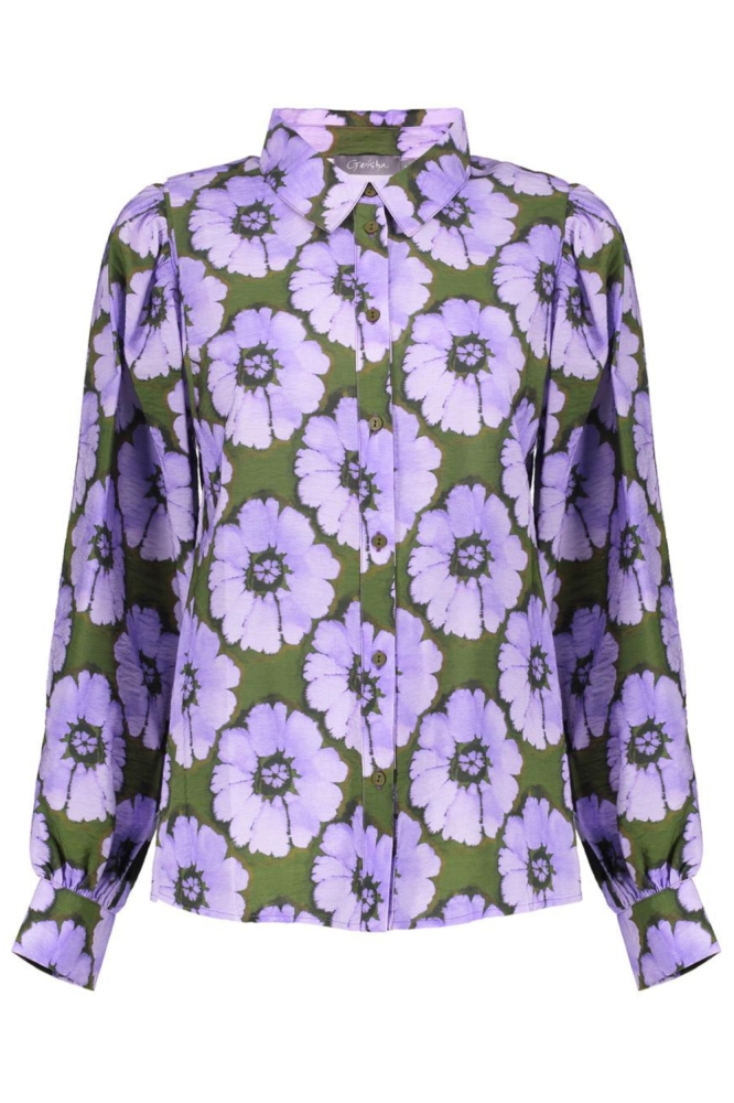 BLOUSE MET BLOEMENPRINT EN BALLONMOUWEN 53609 20 000380 PURPLE/GREEN